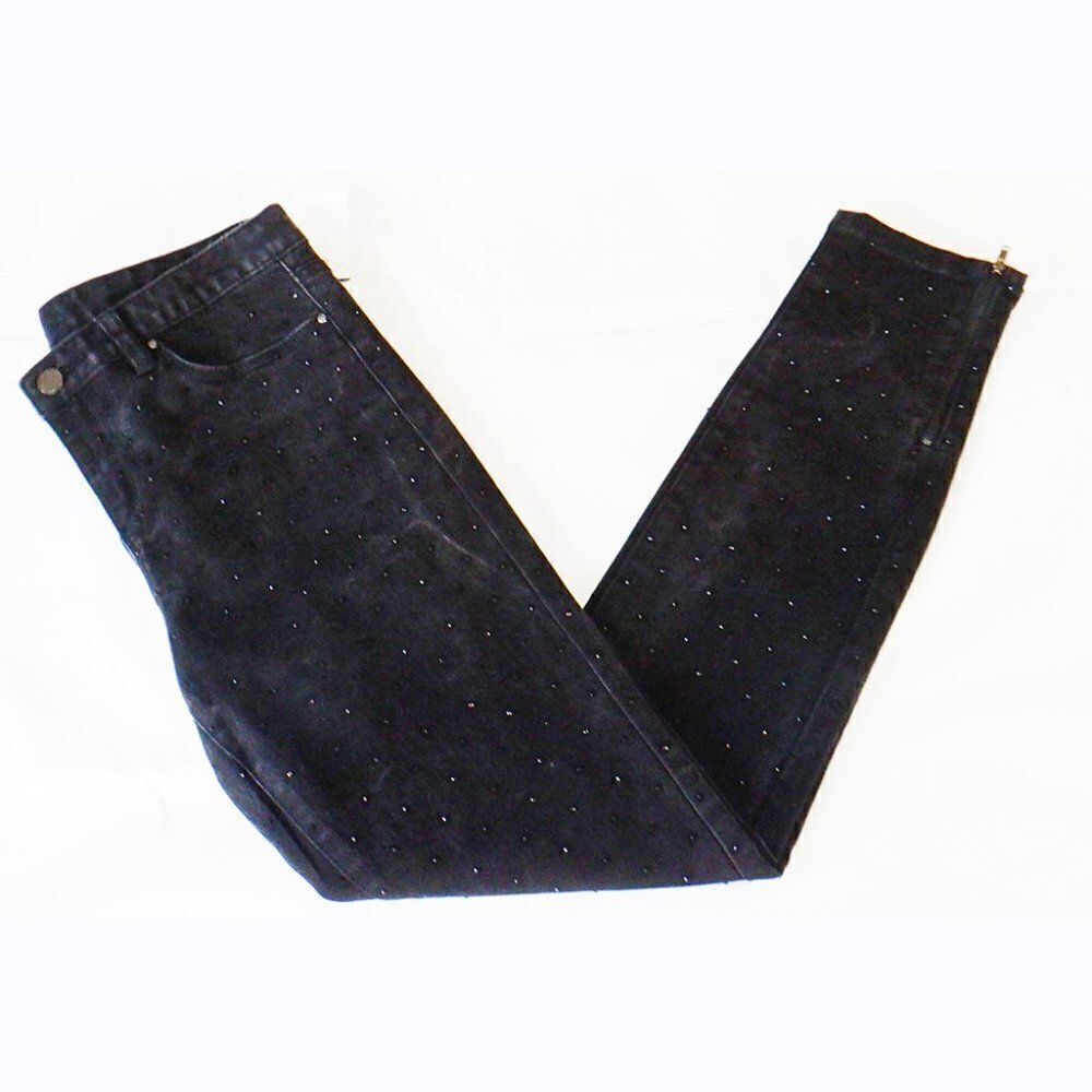 Cache slim jeans black rhinestones zip ankle